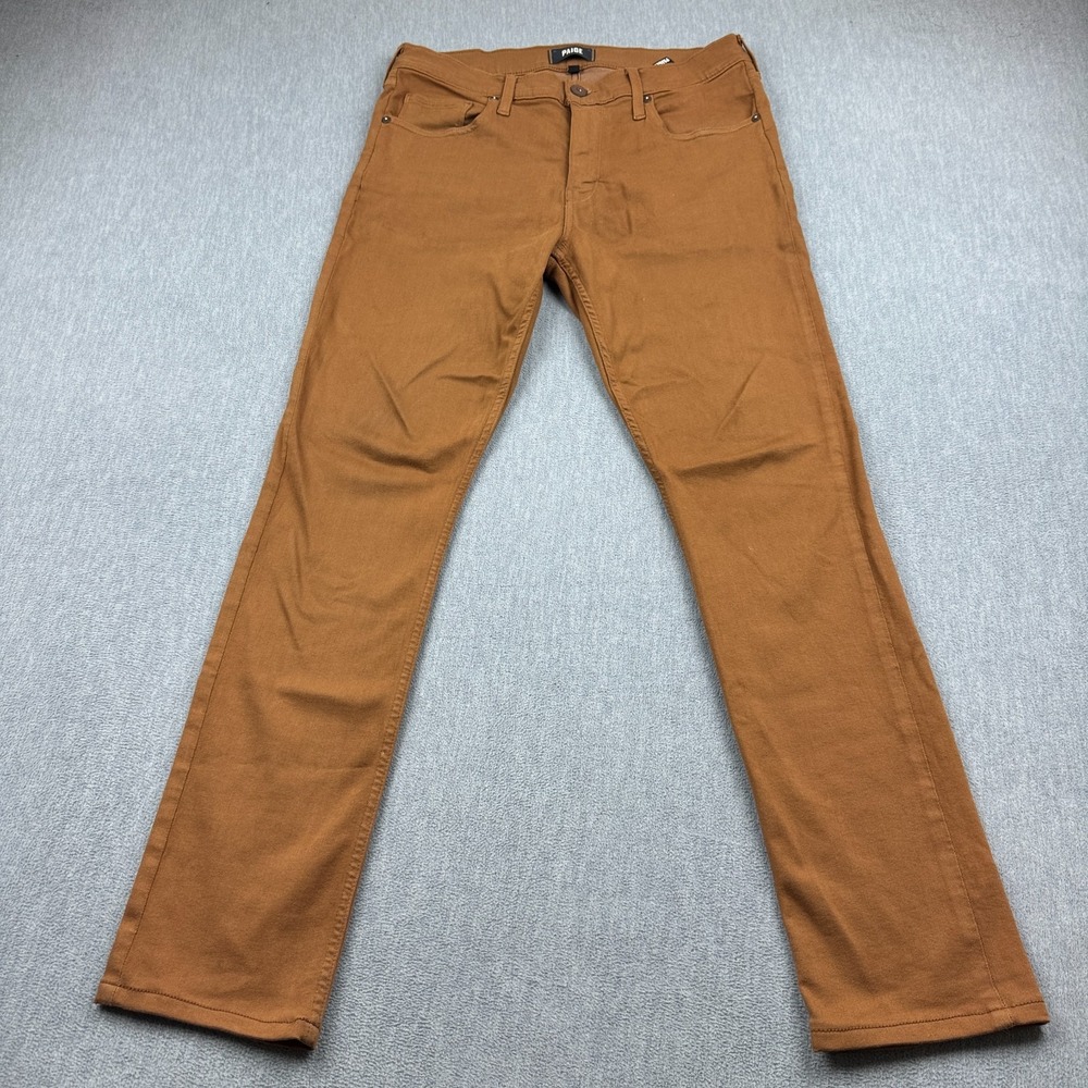 Paige Mens Pants 33X31 Brown Lennox Slim-Straight Jeans Stretch Casual Preppy